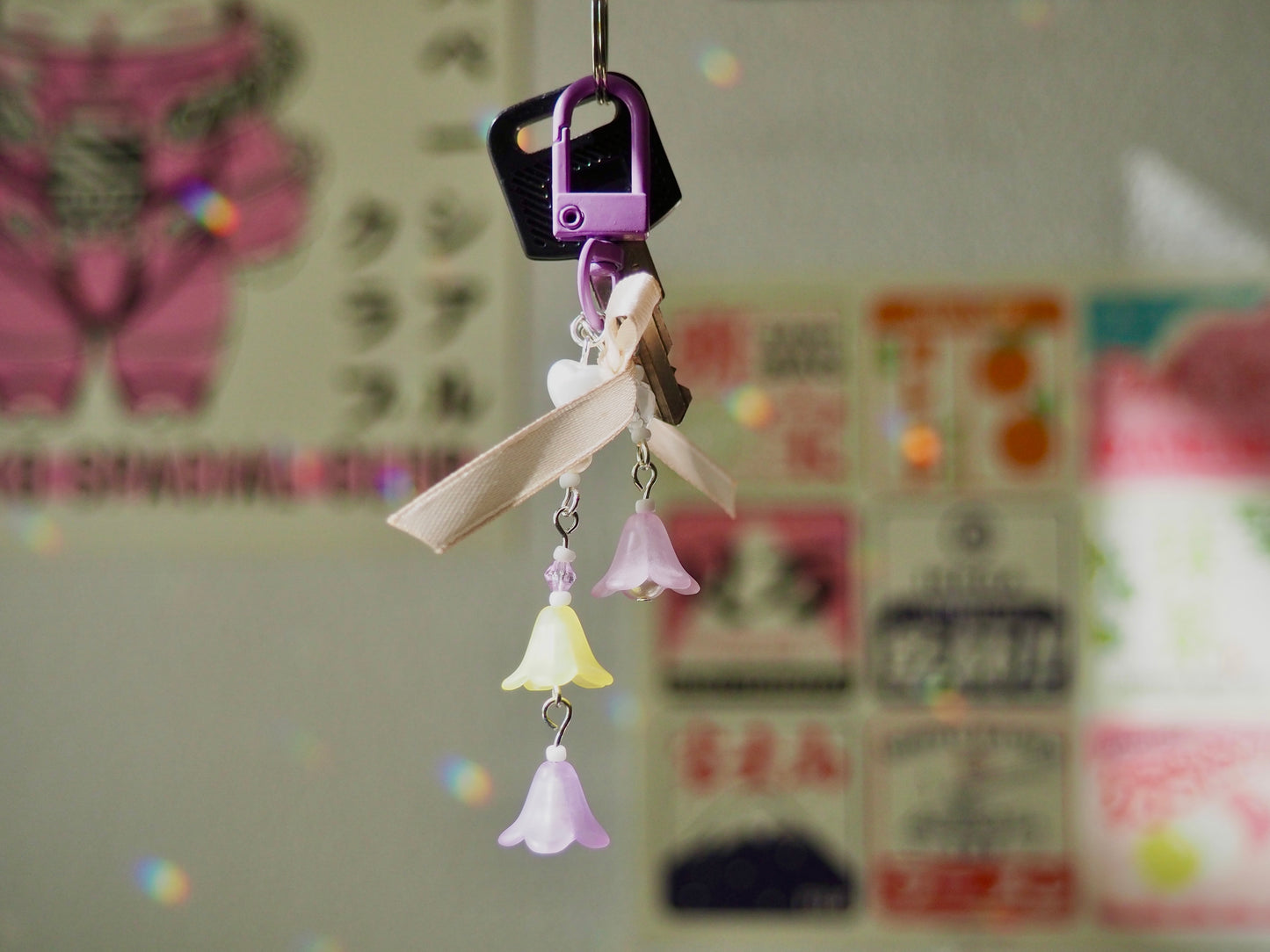 Porte-clé fleurs bicolores